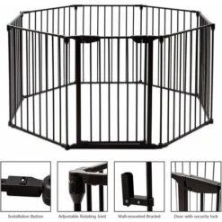 COSTWAY Barrière De Sécurité Pour Bébé, Animaux Enfant Grille De Protection Cheminée Pare-Feu De Cheminée, 500x74,5cm Avec 8 Pans, Noir -Mottetch Boutique 11534913 3