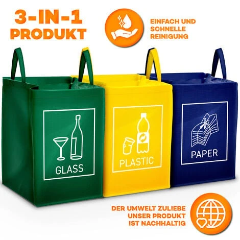 TRESKO Recyclage Poubelle Lot De 3 Sacs De Tri Sélectif Avec Anses De Transport 1 TRESKO Recyclage Poubelle Lot De 3 Sacs De Tri Sélectif Avec Anses De Transport
