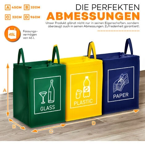 TRESKO Recyclage Poubelle Lot De 3 Sacs De Tri Sélectif Avec Anses De Transport 5 TRESKO Recyclage Poubelle Lot De 3 Sacs De Tri Sélectif Avec Anses De Transport – Image 5