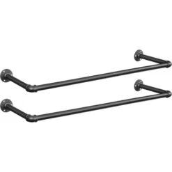 Songmics Portemanteau Mural, Lot De 2, Barres De Suspension Pour Vêtements En Tuyaux Industriels, Gain De Place, 92 X 30 X 7,5 Cm, Capacité De 50 Kg, Installation Facile, Noir HSR67BK02