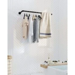 Songmics Portemanteau Mural, Lot De 2, Barres De Suspension Pour Vêtements En Tuyaux Industriels, Gain De Place, 92 X 30 X 7,5 Cm, Capacité De 50 Kg, Installation Facile, Noir HSR67BK02 -Mottetch Boutique 19235952 4