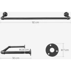 Songmics Portemanteau Mural, Lot De 2, Barres De Suspension Pour Vêtements En Tuyaux Industriels, Gain De Place, 92 X 30 X 7,5 Cm, Capacité De 50 Kg, Installation Facile, Noir HSR67BK02 -Mottetch Boutique 19235952 5