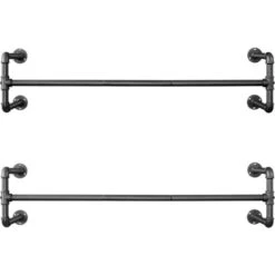 Songmics Portemanteaux Muraux, Lot De 2, Barres De Suspension Pour Vêtements En Tuyaux Industriels, Gain De Place, 112 X 30 X 29,3 Cm, Capacité De 60 Kg Pièce, Pour Espace Réduit, Noir HSR64BK-02