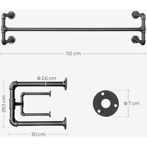 Songmics Portemanteaux Muraux, Lot De 2, Barres De Suspension Pour Vêtements En Tuyaux Industriels, Gain De Place, 112 X 30 X 29,3 Cm, Capacité De 60 Kg Pièce, Pour Espace Réduit, Noir HSR64BK-02 5 Songmics Portemanteaux Muraux, Lot De 2, Barres De Suspension Pour Vêtements En Tuyaux Industriels, Gain De Place, 112 X 30 X 29,3 Cm, Capacité De 60 Kg Pièce, Pour Espace Réduit, Noir HSR64BK-02 – Image 5
