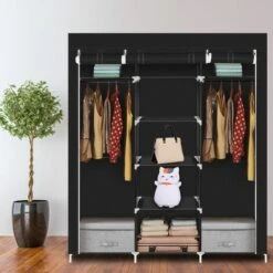 Organisateur De Rangement à Double Tige Pour Garde-robe En Tissu Non Tissé De 69 " - Noir