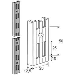 Crémaillère Double Perforation - Décor : Noir Mat - Longueur : 500 Mm - RAL : 9005 - ELEMENT SYSTEM