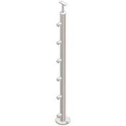 Poteau Rond Pose Au Sol, Inox 304, Avec 5 Supports Pour Barre Diam 12mm 96
