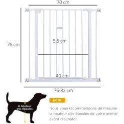PawHut Barrière De Sécurité Longueur Réglable Dim. 76-82l X 76H Cm Sans Perçage Métal Plastique Blanc 7 PawHut Barrière De Sécurité Longueur Réglable Dim. 76-82l X 76H Cm Sans Perçage Métal Plastique Blanc -Mottetch Boutique 29043874 3