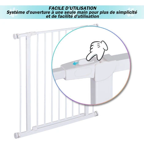 PawHut Barrière De Sécurité Longueur Réglable Dim. 76-82l X 76H Cm Sans Perçage Métal Plastique Blanc 5 PawHut Barrière De Sécurité Longueur Réglable Dim. 76-82l X 76H Cm Sans Perçage Métal Plastique Blanc – Image 5