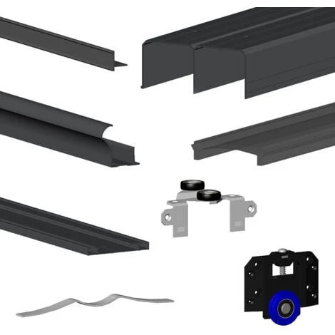 Kit SLID'UP 280 Aluminium Anodisé Noir Pour 3 Portes De Placard Coulissantes 18 Mm - Rail 3 M - 50 Kg 1 Kit SLID'UP 280 Aluminium Anodisé Noir Pour 3 Portes De Placard Coulissantes 18 Mm - Rail 3 M - 50 Kg