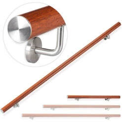 Relaxdays Rampe D’escalier, 100 Cm, Main Courante Escalier, Aluminium, Aspect Chêne Intérieur Extérieur, Ø 42mm, Brun