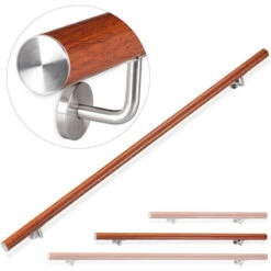 Relaxdays Rampe D’escalier, 150 Cm, Main Courante Escalier, Aluminium, Aspect Chêne Intérieur Extérieur, Ø 42mm, Brun