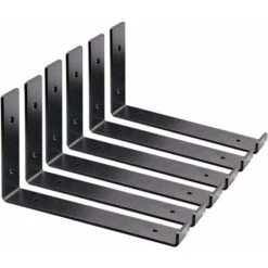 Supports D'étagère 6pcs,Supports Muraux Industriels, Cadre De Support D'étagère Robuste En Forme De L Adapté Aux Supports D'étagères Murales(noir)25cm
