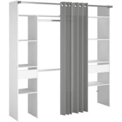 EKIPA Dressing Avec Rideau - 2 Tiroirs Et 2 Colonnes - Décor Blanc - L 198 X P 40 X H 203 Cm - ARTIC