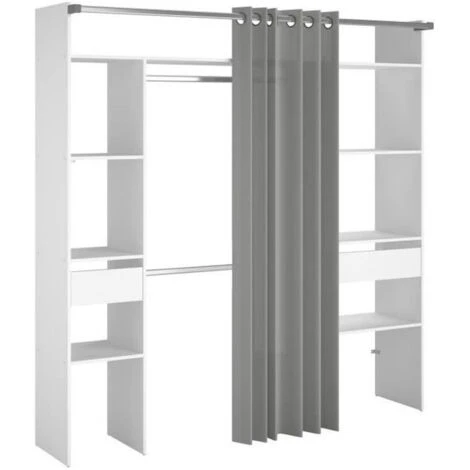 EKIPA Dressing Avec Rideau - 2 Tiroirs Et 2 Colonnes - Décor Blanc - L 198 X P 40 X H 203 Cm - ARTIC 1 EKIPA Dressing Avec Rideau - 2 Tiroirs Et 2 Colonnes - Décor Blanc - L 198 X P 40 X H 203 Cm - ARTIC