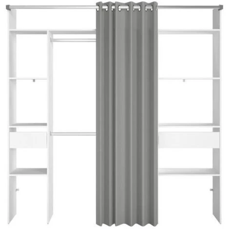EKIPA Dressing Avec Rideau - 2 Tiroirs Et 2 Colonnes - Décor Blanc - L 198 X P 40 X H 203 Cm - ARTIC 2 EKIPA Dressing Avec Rideau - 2 Tiroirs Et 2 Colonnes - Décor Blanc - L 198 X P 40 X H 203 Cm - ARTIC – Image 2