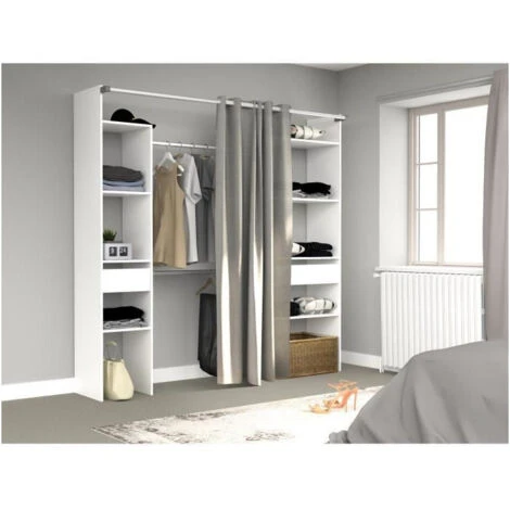 EKIPA Dressing Avec Rideau - 2 Tiroirs Et 2 Colonnes - Décor Blanc - L 198 X P 40 X H 203 Cm - ARTIC 3 EKIPA Dressing Avec Rideau - 2 Tiroirs Et 2 Colonnes - Décor Blanc - L 198 X P 40 X H 203 Cm - ARTIC – Image 3