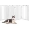 COSTWAY Barrière Autoportante Pour Chien 4 Panneaux En Bois Charnières Métalliques à 360° Sans Perçage Pour Maison Escaliers Blanc
