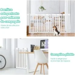 COSTWAY Barrière Autoportante Pour Chien 4 Panneaux En Bois Charnières Métalliques à 360° Sans Perçage Pour Maison Escaliers Blanc -Mottetch Boutique 44774413 4