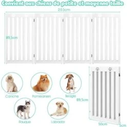 COSTWAY Barrière Autoportante Pour Chien 4 Panneaux En Bois Charnières Métalliques à 360° Sans Perçage Pour Maison Escaliers Blanc -Mottetch Boutique 44774413 5