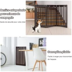 COSTWAY Barrière Autoportante Pour Chien 3 Panneaux En Bois Charnières Métalliques à 360° Sans Perçage Pour Maison Escaliers Marron -Mottetch Boutique 44776406 4