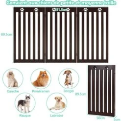 COSTWAY Barrière Autoportante Pour Chien 3 Panneaux En Bois Charnières Métalliques à 360° Sans Perçage Pour Maison Escaliers Marron -Mottetch Boutique 44776406 5