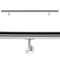 Kit Main Courante Rambarde Support Mural 200 Cm Dispositif De Fixation Escaliers Acier Affiné V2A