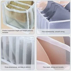 Organisateur De Tiroir Sous Vetement, Boîte De Rangement Soutien Gorge Organisation Sous Vetement Pliable Drawer Divider Organizer Rangement à Compartiments Pour Culottes Chaussettes，Starlight，4 Pcs -Mottetch Boutique 46775088 3