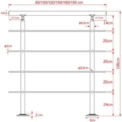 Rampe Escalier Acier Affiné V2A 4 Tiges 180cm Rambarde Main Courante Balustrade -Mottetch Boutique 4985428 3