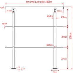 Rampe D’escalier Acier Affiné V2A 2 Tiges 120 Cm Rambarde Main Courante Balustrade -Mottetch Boutique 4985431 3