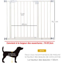 PawHut Barrière De Sécurité Animaux - Longueur Réglable Dim. 74-97,5 Cm - Porte Double Verrouillage, Ouverture Double Sens -sans Perçage - Acier Plastique Blanc -Mottetch Boutique 50904541 3