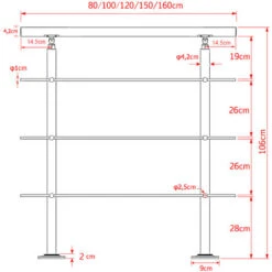 Rampe D’escalier Acier Affiné V2A 3 Tiges 100 Cm Rambarde Main Courante Balustrade -Mottetch Boutique 5396404 3