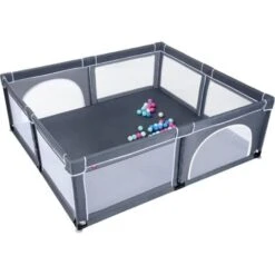 COSTWAY Parc Pour Bébé 206 X 185.5 Cm, Parc Enfant Intérieur Et Extérieur, Centre D’Activités Pour Enfants Avec Base Antidérapante Gris