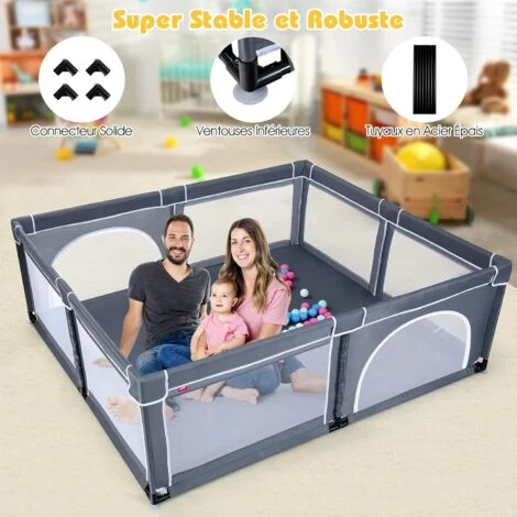 COSTWAY Parc Pour Bébé 206 X 185.5 Cm, Parc Enfant Intérieur Et Extérieur, Centre D’Activités Pour Enfants Avec Base Antidérapante Gris 5 COSTWAY Parc Pour Bébé 206 X 185.5 Cm, Parc Enfant Intérieur Et Extérieur, Centre D’Activités Pour Enfants Avec Base Antidérapante Gris – Image 5