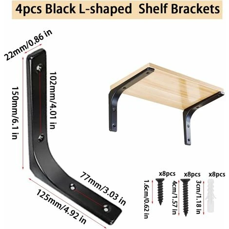 4pcs Triomphe Équerre Pour Étagère Murale Noire Support D’Étagère En Métal Équerre De Fixation Murale Equerre Murale En Forme De L Pour Meubles Décoration Connexion Avec Vis 150 X 125mm 2 4pcs Triomphe Équerre Pour Étagère Murale Noire Support D’Étagère En Métal Équerre De Fixation Murale Equerre Murale En Forme De L Pour Meubles Décoration Connexion Avec Vis 150 X 125mm – Image 2