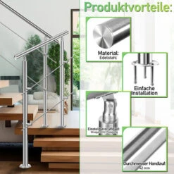 TolleTour Rampe D'escalier Acier Inoxydable Main Courante Balustrade Garde-corps Argenté 100 Cm 0 Crossbars 7 TolleTour Rampe D'escalier Acier Inoxydable Main Courante Balustrade Garde-corps Argenté 100 Cm 0 Crossbars -Mottetch Boutique 57645388 3