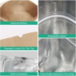 SumDirect Lot De 100 Pochettes Refermables En Kraft Avec Fermeture éclair Et Doublure En Feuille D’aluminium Robuste Pour Aliments 16cm 24 -Mottetch Boutique 58336027 3
