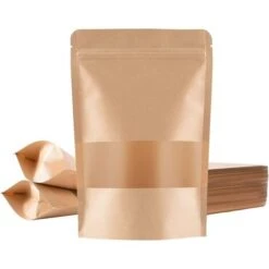 100 Stück Sac Papier Kraft Avec Fenetre(20x30cm+5), Sachet Kraft Alimentaire, Certifié FDA, Sécurité Des Matériaux, Pour Emballer Les Graines Et Des Collations
