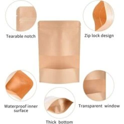100 Stück Sac Papier Kraft Avec Fenetre(20x30cm+5), Sachet Kraft Alimentaire, Certifié FDA, Sécurité Des Matériaux, Pour Emballer Les Graines Et Des Collations -Mottetch Boutique 58336148 5