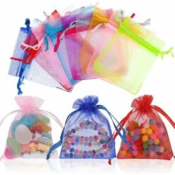 50 Pcs Sachets Organza Coloré, 7 X 9 Cm Organza Gift Bags Bijoux Pochette Cadeau En Organza, Sachet Bonbon Organza, Sachets De Lavande, Marriage Sacs à Cordon，