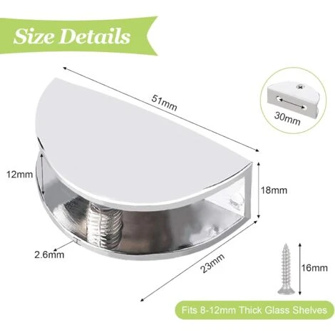 Lot De 8 Pinces De Serrage Réglables Pour étagère En Verre Sans Cadre En Alliage De Zinc - Pinces De Serrage Pour Verre De 8 à 12 Mm D'épaisseur - En Chrome Poli 2 Lot De 8 Pinces De Serrage Réglables Pour étagère En Verre Sans Cadre En Alliage De Zinc - Pinces De Serrage Pour Verre De 8 à 12 Mm D'épaisseur - En Chrome Poli – Image 2