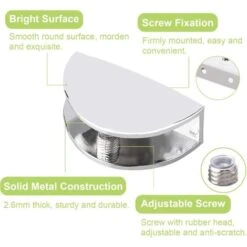 Lot De 8 Pinces De Serrage Réglables Pour étagère En Verre Sans Cadre En Alliage De Zinc - Pinces De Serrage Pour Verre De 8 à 12 Mm D'épaisseur - En Chrome Poli 8 Lot De 8 Pinces De Serrage Réglables Pour étagère En Verre Sans Cadre En Alliage De Zinc - Pinces De Serrage Pour Verre De 8 à 12 Mm D'épaisseur - En Chrome Poli -Mottetch Boutique 64459670 4