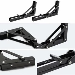 RHAFAYRE 2PCS 10 Inch Noir Équerre Pliante 250mm Support D' Étagères Pliants Mural En Acier Laminé à Froid Equerre Pour Etagere Murale, Métal Étagères Pliable Support En Forme De L Charge Maximale 80k -Mottetch Boutique 66576731 3
