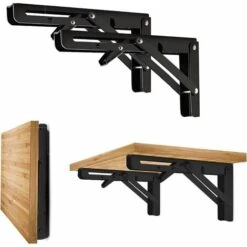 RHAFAYRE 2PCS 10 Inch Noir Équerre Pliante 250mm Support D' Étagères Pliants Mural En Acier Laminé à Froid Equerre Pour Etagere Murale, Métal Étagères Pliable Support En Forme De L Charge Maximale 80k -Mottetch Boutique 66576731 4