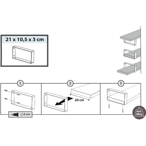 Support D&aposétagère Fait De Fer Noirs Mesures 30106211mm Système De Fixation Vissé 1 Unité - Talla 2 Support D&aposétagère Fait De Fer Noirs Mesures 30106211mm Système De Fixation Vissé 1 Unité - Talla – Image 2