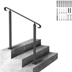 VEVOR Garde-Corps Rampe Escalier Main Courante En Fer Forge Balustrade Rambarde 1-3 Marches Reglable 45 Cm Distance Entre Poteaux 68,5 Cm Hauteur Poteaux 96 Cm Pour Securite Escaliers Jardin Portails