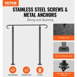 VEVOR Garde-Corps Rampe Escalier Main Courante En Fer Forge Balustrade Rambarde 1-3 Marches Reglable 45 Cm Distance Entre Poteaux 68,5 Cm Hauteur Poteaux 96 Cm Pour Securite Escaliers Jardin Portails 7 VEVOR Garde-Corps Rampe Escalier Main Courante En Fer Forge Balustrade Rambarde 1-3 Marches Reglable 45 Cm Distance Entre Poteaux 68,5 Cm Hauteur Poteaux 96 Cm Pour Securite Escaliers Jardin Portails -Mottetch Boutique 69342819 3