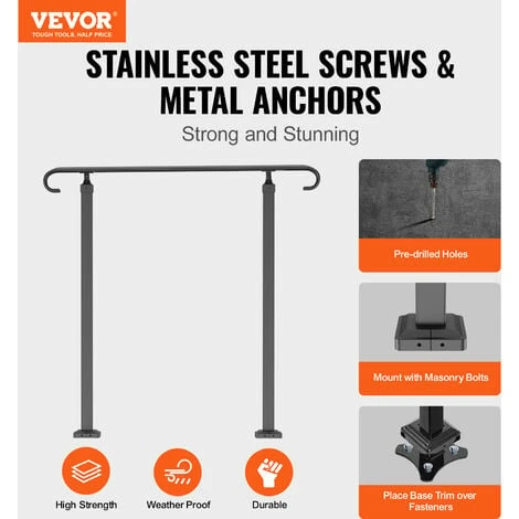 VEVOR Garde-Corps Rampe Escalier Main Courante En Fer Forge Balustrade Rambarde 1-3 Marches Reglable 45 Cm Distance Entre Poteaux 68,5 Cm Hauteur Poteaux 96 Cm Pour Securite Escaliers Jardin Portails 3 VEVOR Garde-Corps Rampe Escalier Main Courante En Fer Forge Balustrade Rambarde 1-3 Marches Reglable 45 Cm Distance Entre Poteaux 68,5 Cm Hauteur Poteaux 96 Cm Pour Securite Escaliers Jardin Portails – Image 3