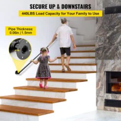 VEVOR Rampe Escalier Murale 1,52m Main Courante Acier Carbone Garde-Corps Metal Capacite Charge 200 Kg/Tube Rambarde En 2 Tubes 32 Mm 3 Supports Muraux Pour Enfants Personnes Agees Interieur Exterieur -Mottetch Boutique 69342828 3