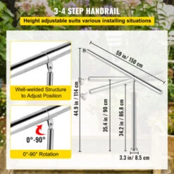 VEVOR 3-4 Etapes Main Courante Rampe Deescalier Pour Escalier Exterieur En Acier Inoxydable Garde-corps Escalier Exterieur Angle Reglable Rampe Deescalier Exterieur Porche Jardin Interieur -Mottetch Boutique 69342898 4